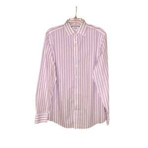 Charles Tyrwhitt Men’s Non Iron Dress Shirt Purple Striped Cotton Slim Fit 16 36